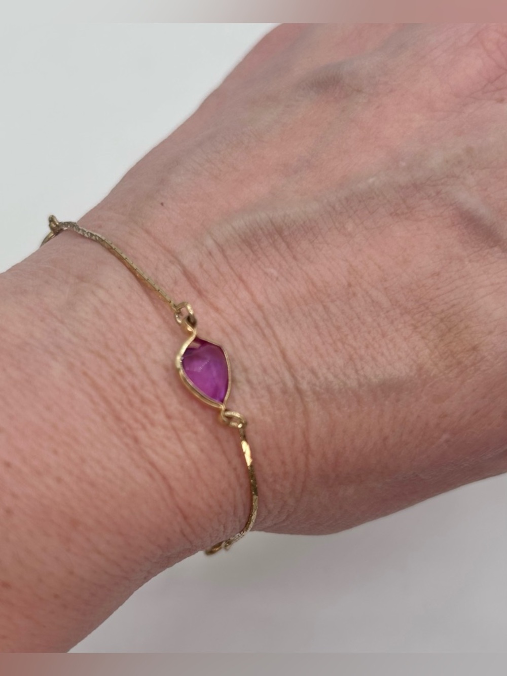 Vintage Gold Tone Bracelet with Clear Purple Glass Accents 9" Made in Korea